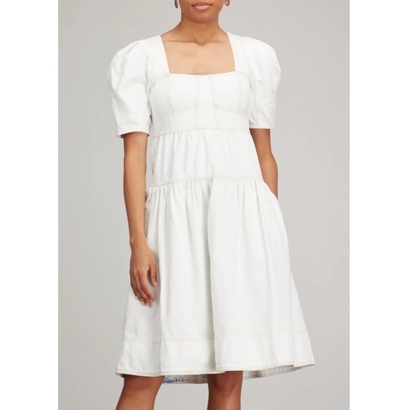 New Ulla Johnson Ames Denim Jean A Line Dress Whitewash Corset Style Sz 6 - Picture 1 of 15